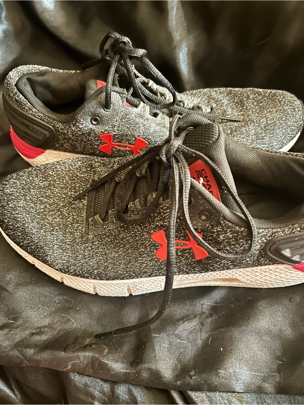 Under Armour Black Knit Athletic Shoes with Red Logo Accents